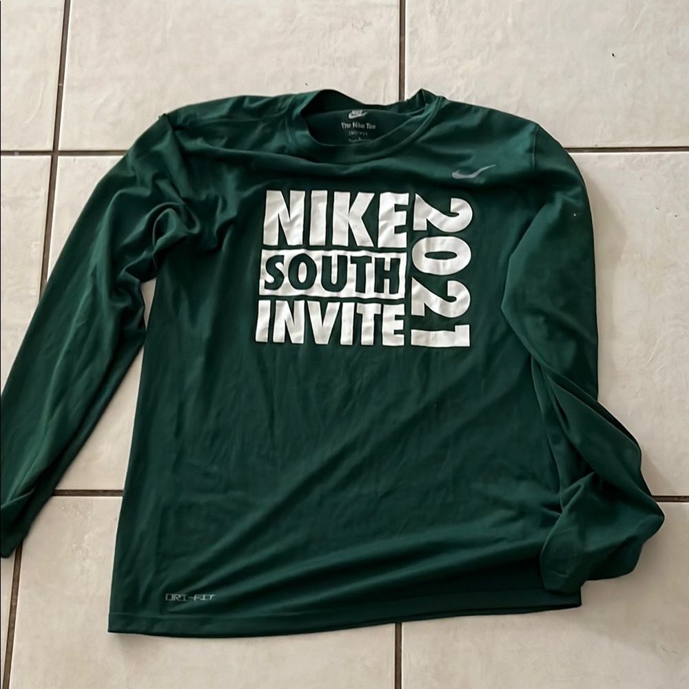Nike Deep Green Long Sleeve Tee with White Graphic